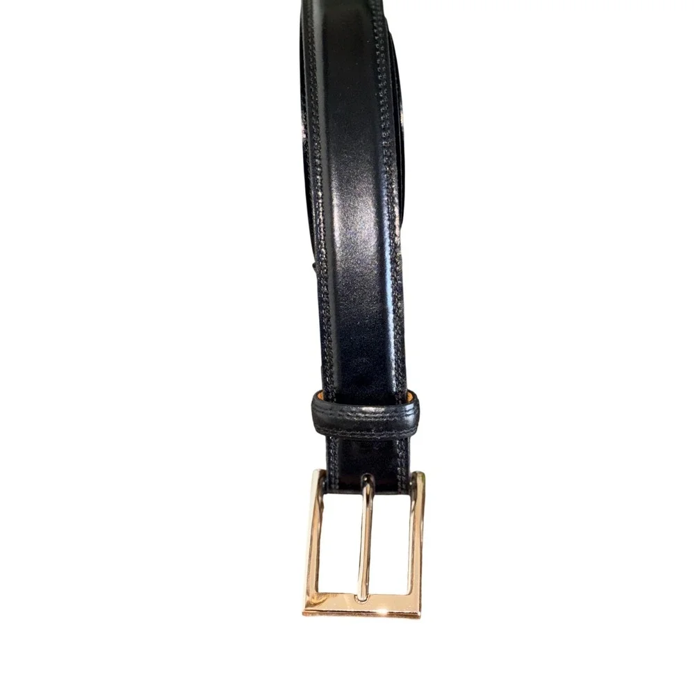 Allen Edmonds Leather Belt Mens 44 Black‎ Dress Made in USA Classic Stitch